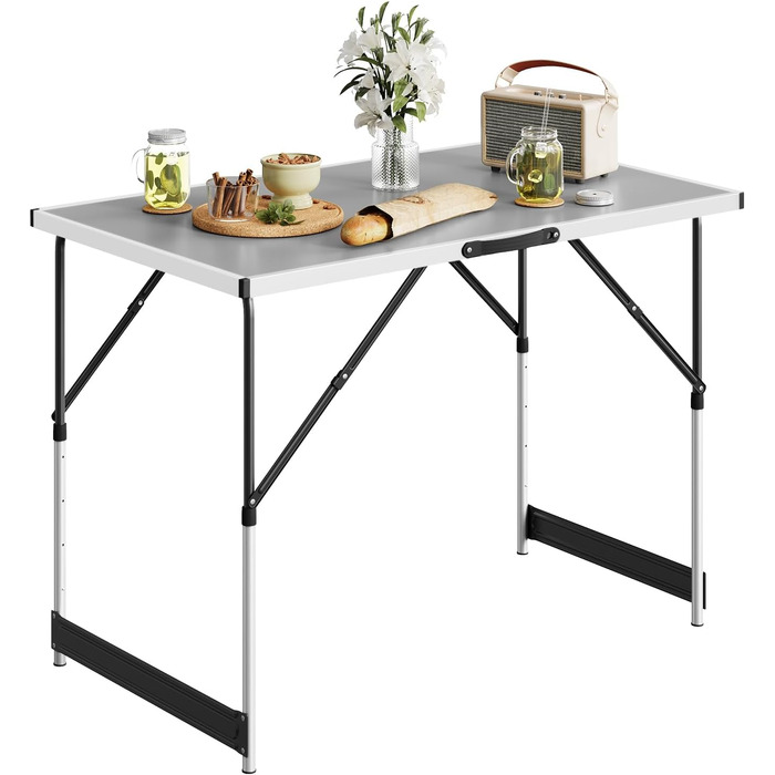Стіл туристичний складний, садовий, для відпочинку, робочий, на балкон, регульована висота, Woltu®, алюміній, сталь, MDF, сірий