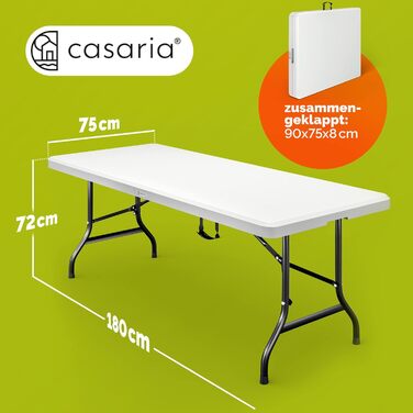 Зручний розкладний садовий стіл Casaria® 183x76 см - Білий, для саду, тераси, кемпінгу та балкону