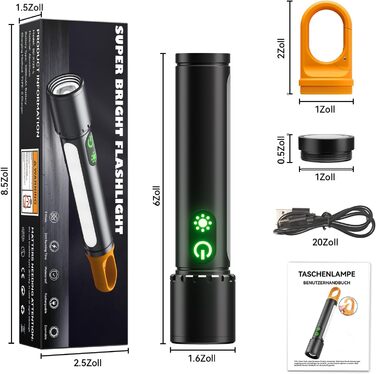 Потужний ліхтарик Abosi XHP90.2: 500000 люмен, 9 режимів, Zoom, IPX7, для кемпінгу та надзвичайних ситуацій