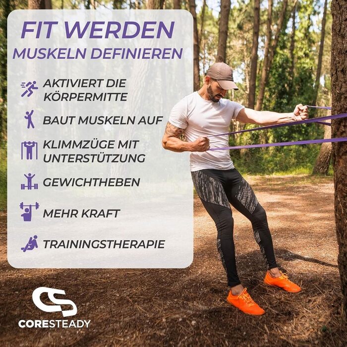 Еспандер Coresteady фітнес-гумка для спорту, міцна гумова стрічка для підтягувань, чоловіків і жінок, силові тренування та нарощування м’язів, фітнес, тренування, допомога при підтягуваннях, фіолетова, середній рівень, 15-40 кг