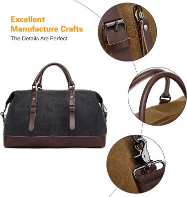 Спортивна сумка для подорожей FANDARE: універсальна дорожня сумка-вікенд з канвасу для жінок та чоловіків, сумка для залу, кемпінгу та пляжу (Чорна)