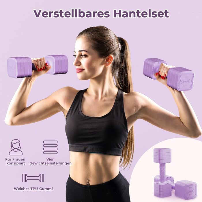 Набір гантелей Dripex регульовані 5 кг x2, з набором дисків 0,5 кг/0,25 кг (фіолетовий)