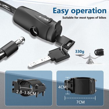 Надійне велосипедне замкове тросик 120 см, 12 мм, чорний. Захист від крадіжки для велосипеда, триколісного велосипеда, мотоцикла, скутера. 2 ключі, високий рівень безпеки.