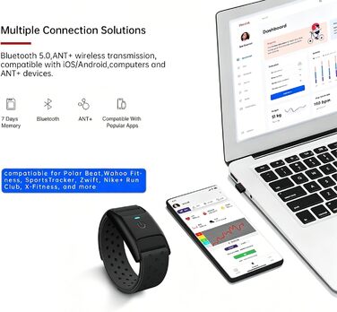 Датчик пульсу CHILEAF HRM з ANT+ та Bluetooth, IP67, 60 годин роботи, сумісний з Polar, Wahoo, Zwift