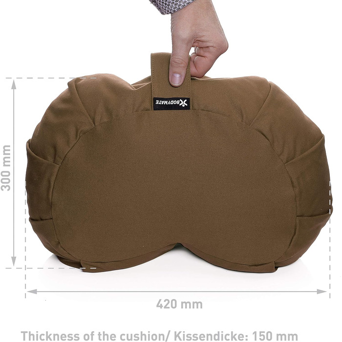 Подушка для йоги BODYMATE Halbmond 42x30x15 см з гречаним лушпинням, бавовняний чохол (машинне прання) - медитативна подушка, подушка для сидіння