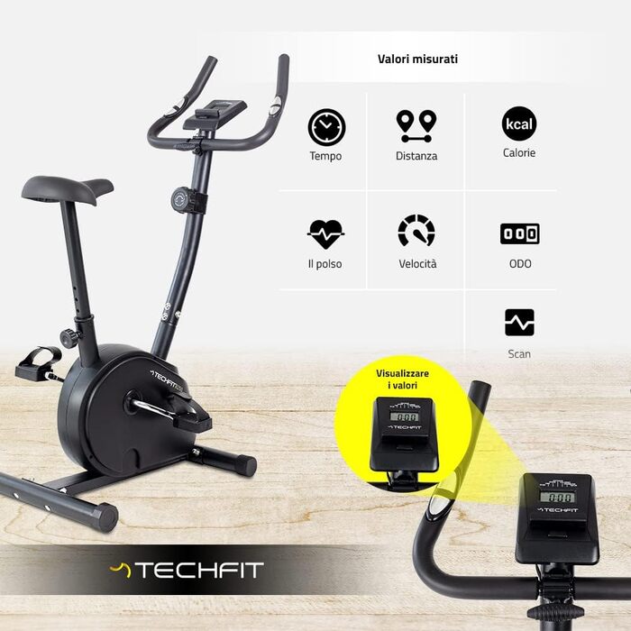 Велотренажер TechFit B250 магнітний, кардіо, домашній тренажер з регульованим сідлом, пульсометром та LCD-дисплеєм