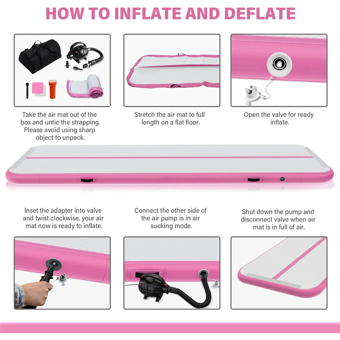 Надувна гімнастична матка для дому, 300x100x10 см (м'ятно-зелена)