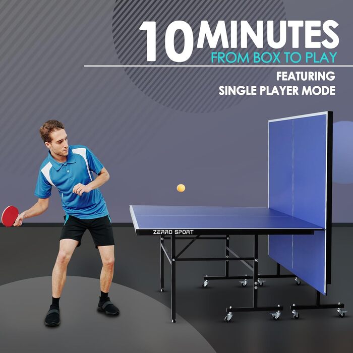 Стіл для пінг-понгу ZERRO складний, 15 мм MDF, 274x152.5x76 см, стандартний розмір, з сіткою, синій