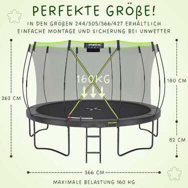 Кінь-стрибун KINETIC SPORTS Ultimate Pro Ø 244/305/366/427 см – сертифікат TÜV Rheinland GS, з драбиною, скловолоконна сітка, для саду, дизайн 