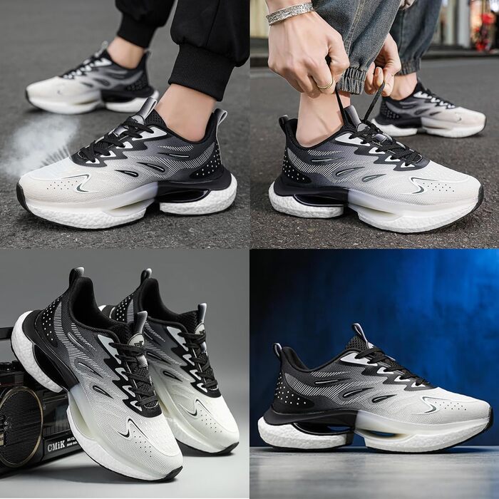 Спортивне взуття для жінок та чоловіків: кросівки для бігу, фітнесу, прогулянок та повсякденного носіння. Розміри 35-45 EU (44 EU, чорний, білий, сірий)