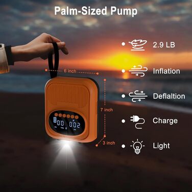 Електричний насос для SUP, каяків, матраців та наметів Mojimdo - 20 PSI, 5 режимів, компактний