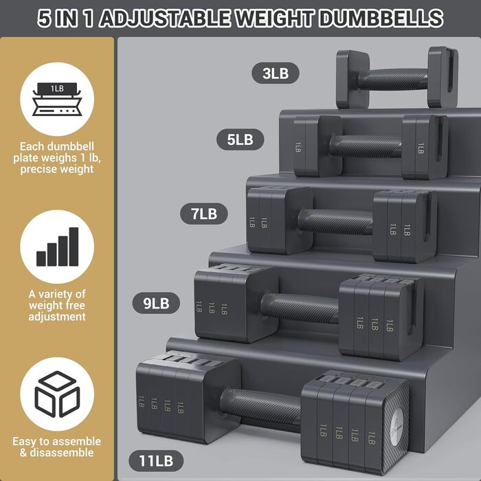 Регульовані гантелі Sportneer 5-в-1: набір гантелей для дому, силові тренування, 5 кг