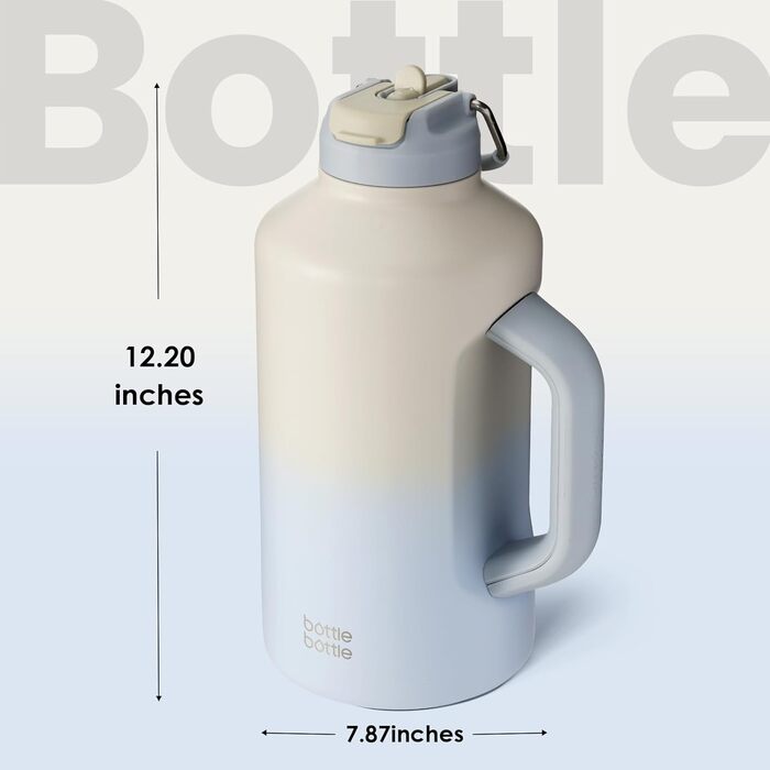 Термос-пляшка BOTTLE BOTTLE 1,8 л з трубочкою, подвійна кришка, спортивна вакуумна пляшка з нержавіючої сталі з ручкою, сіро-блакитна