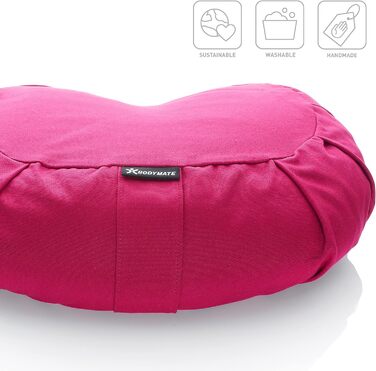 Подушка для йоги BODYMATE Halbmond 42x30x15 см, рожева - гречане лушпиння, бавовняний чохол, подушка для медитації