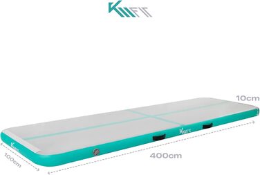KM Fit надувний Airtrack 4 м – гімнастичний мат для фітнесу, тумблінгу, тренувань, з сумкою, електричною помпою та ремнабором, стійкий до УФ, чорний-червоний