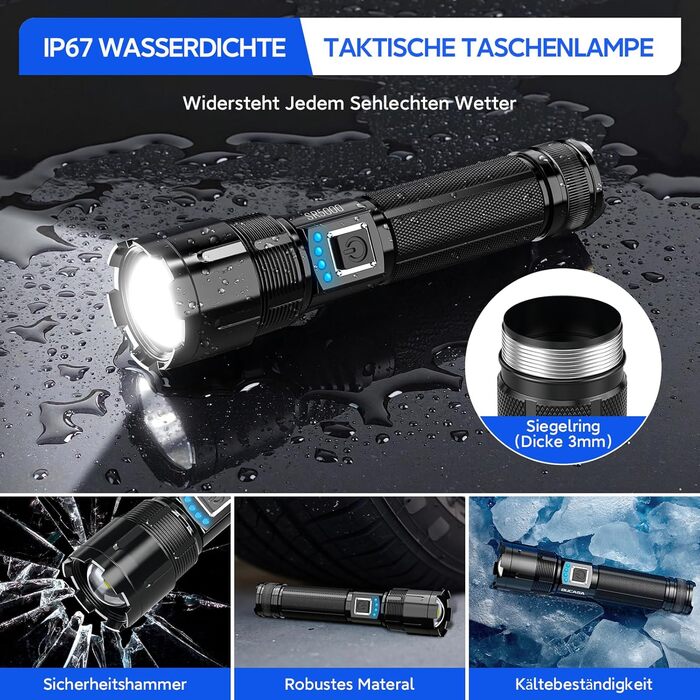 Ліхтар LED BUCASA 1000000 Люмен, XHP70.2, USB, Тактичний, IP67, 5 режимів, для кемпінгу та надзвичайних ситуацій