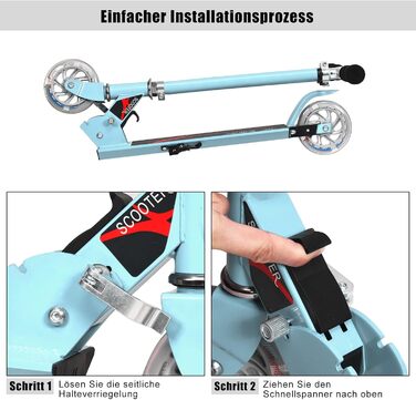 Дитячий ролер COSTWAY з LED-колесами, для дітей від 4 років, до 70 кг, регульована висота, блакитний