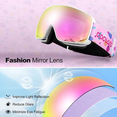 Дитячі гірськолижні маски Odoland для дівчаток та хлопчиків, сумісні зі шоломом, дзеркальні, захист від UV, проти запотівання, для катання на лижах та сноуборді, VLT 20% (рожеві — VLT 18%)