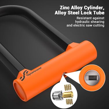 Замок для велосипеда Bügelschloss Sportneer: міцний бугель 17 мм з кабелем 1.5 м для шосе, MTB, електровелосипеда, складаного велосипеда. 19 x 13 см, помаранчевий