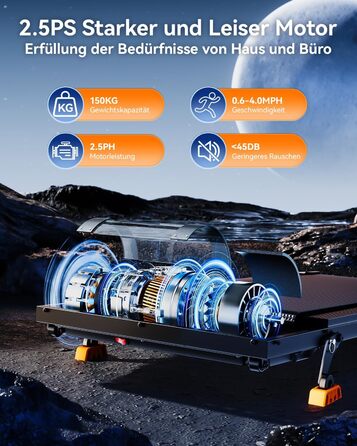 Бігова доріжка AnyLife з регулюванням нахилу, компактний, тихий, LED-дисплей, для дому, чорний, до 150 кг