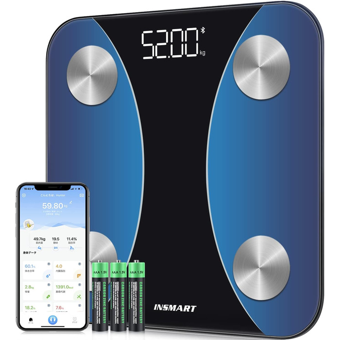 INSMART електронна вага для аналізу складу тіла, Bluetooth-вага з додатком, вимірювання жиру, ІМТ, м'язової маси, води, BMR, багатофункціональна, різнокольорова