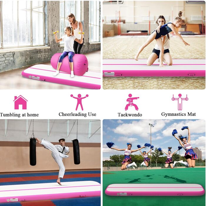 Гімнастична мат Air Matte Track 3M/4M/5M/6M, килимок для акробатики та гімнастики 10/20см заввишки з повним аксесуаром, надувний килимок для дому та вулиці, йога, м'ятно-зелений/чорний (Рожевий Air Mat, 300*100*20см)