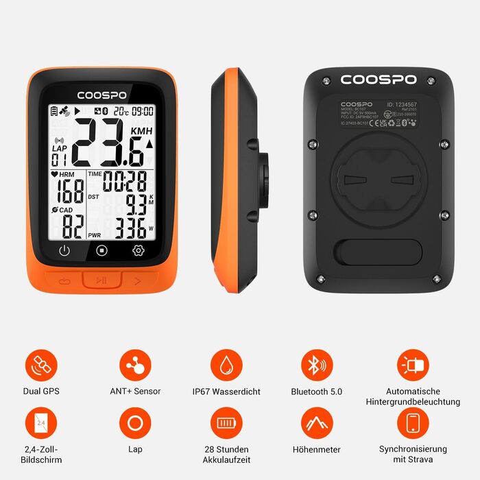Велокомп'ютер COOPSO BC107 GPS бездротовий з Bluetooth 5.0 та ANT+, LCD 2.4