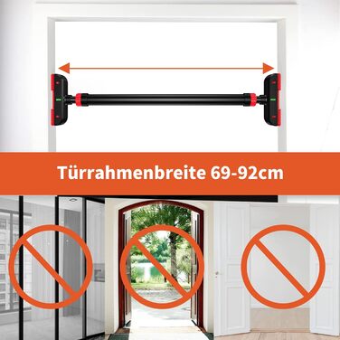 Турнік DH FitLife для дверей без свердління, 69-92 см, з рівнем, універсальний турнік для підтягувань і силових вправ, з додатковими опорами