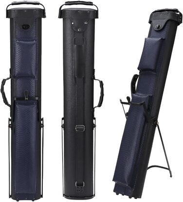 Чохол для бильярдних київ 2x4 з підставкою, чорно-синій. Для зберігання 2 київ та 4 насадок.