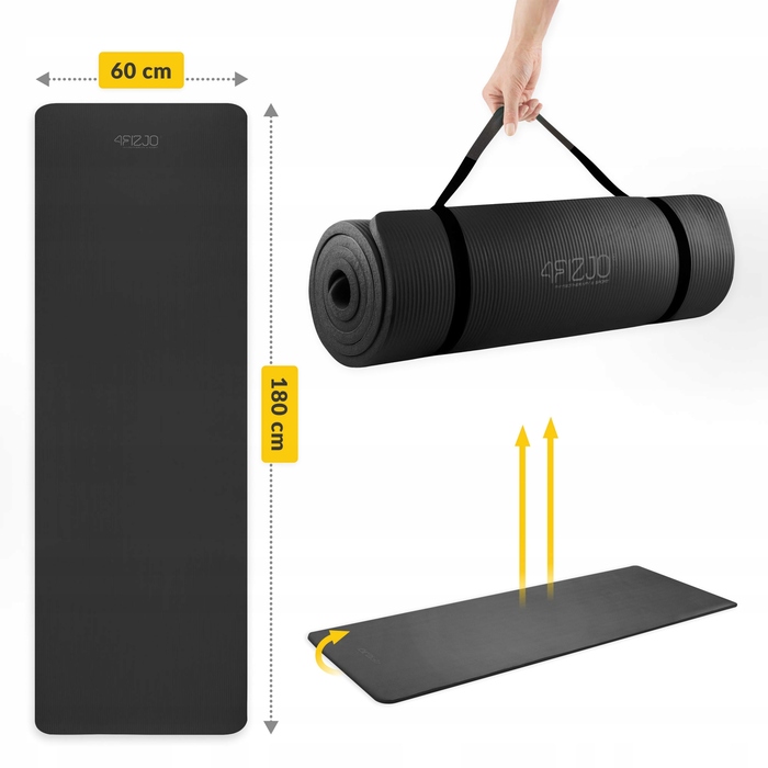 Килимок для фітнесу 4FIZJO 180 см x 60 см, чорний