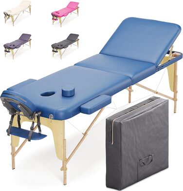 Мобільний масажний стіл Beltom® з 3 зонами, 180 x 56 см. - Легкий (13,3 кг) з аксесуарами (14,5 кг) - масажний стіл, спинка, масажна банка, косметологічний стіл, розкладний, блакитний