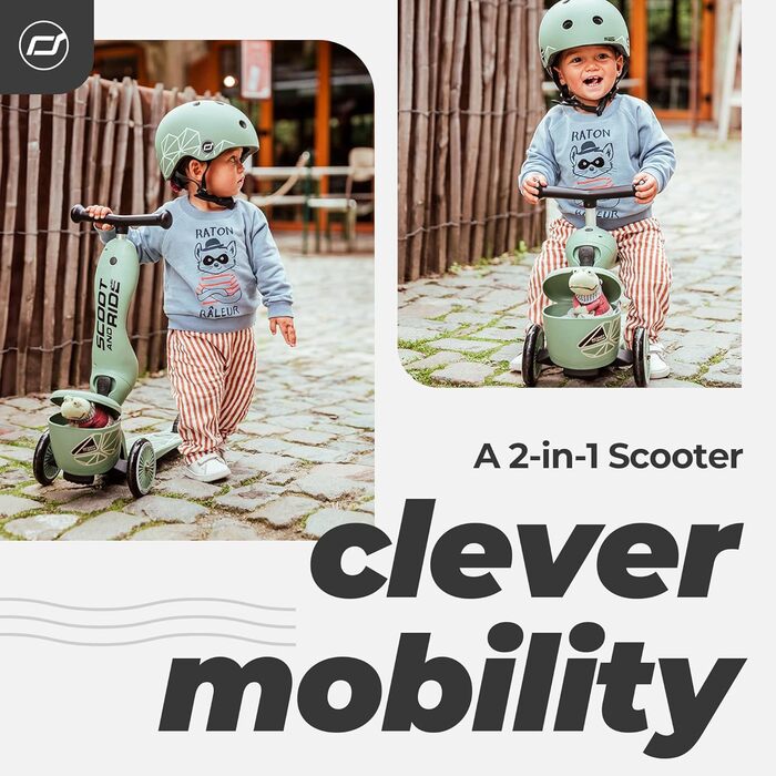 Біговел Scoot & Ride Highwaykick 1 Lifestyle з сидінням та контейнером (Зелені лінії)