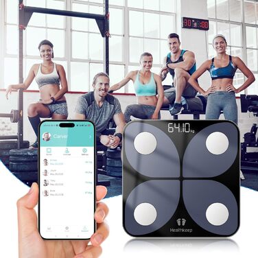 Розумні ваги для аналізу складу тіла з Bluetooth, цифрові, для вимірювання жиру, ІМТ, м'язової маси, білка, BMR, 26×26 см, чорні