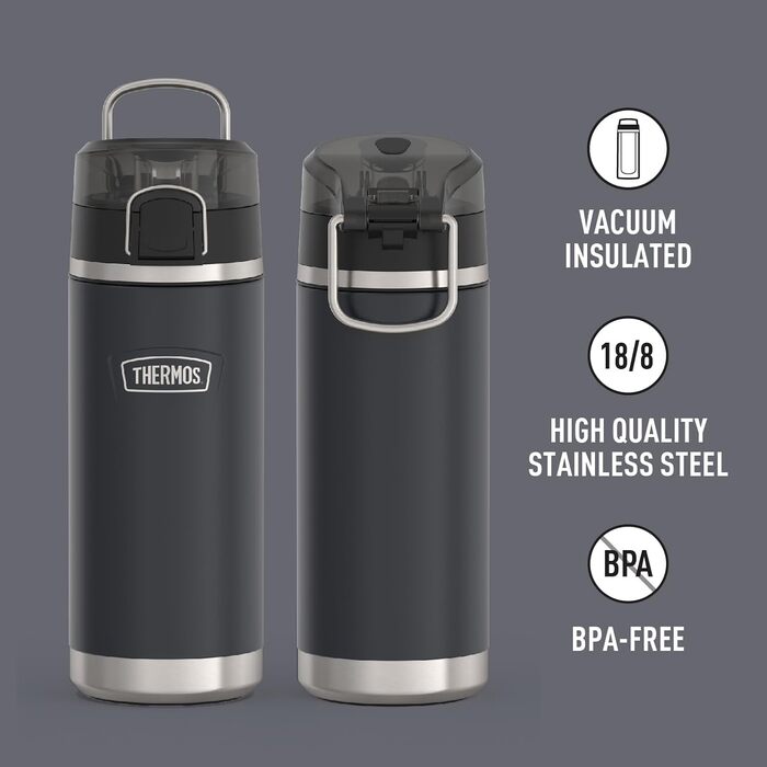 Термосова пляшка для води THERMOS ICON 530 мл, граніт, нержавіюча сталь, вакуумна ізоляція, з кришкою та носиком
