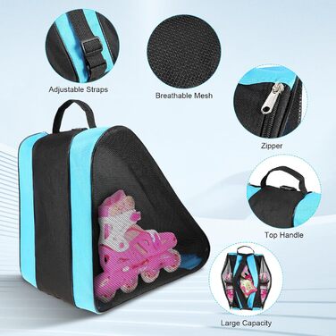 Сумка для роликових ковзанів для дітей, сумка для фігурного катання з регульованими ремінцями, сумка для ковзанів з ручками, сумка для хокею з блискавкою та відділеннями, блакитна