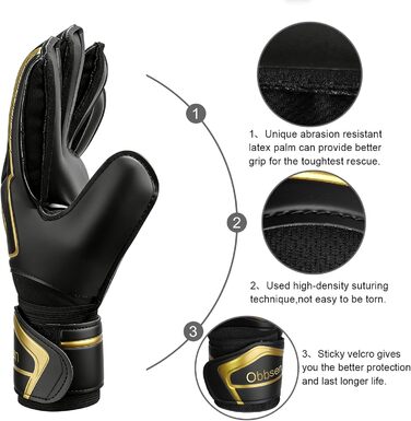 Воротарські рукавиці JOYJ з FingerSave, дитячі унісекс, для футболу, Super-Grip, товстий латекс, чорні (5)