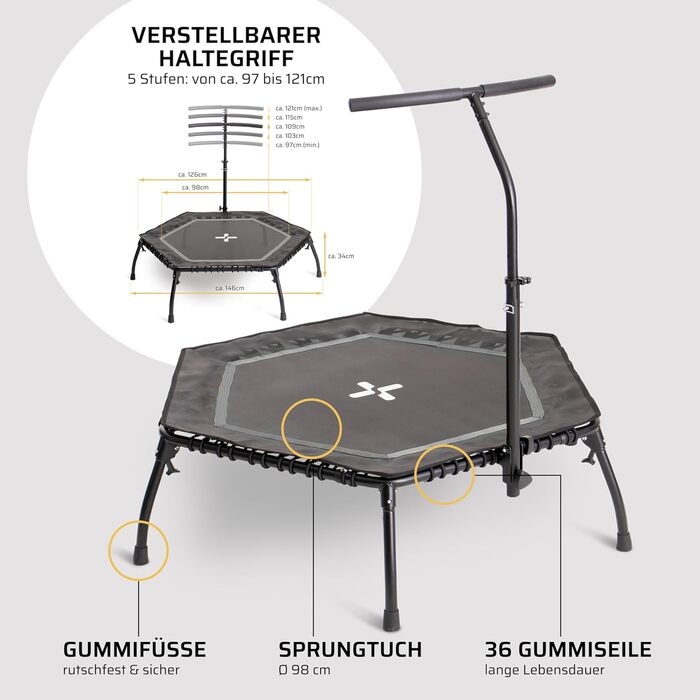 Трамплін SportPlus для фітнесу, тиха гумова пружина, вантажопідйомність до 130 кг, складаний (Антрацит)