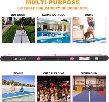 Надувна гімнастична мат для акробатики та кікбоксингу, 3/4/5/6 метрів, 20 см заввишки, чорно-рожева