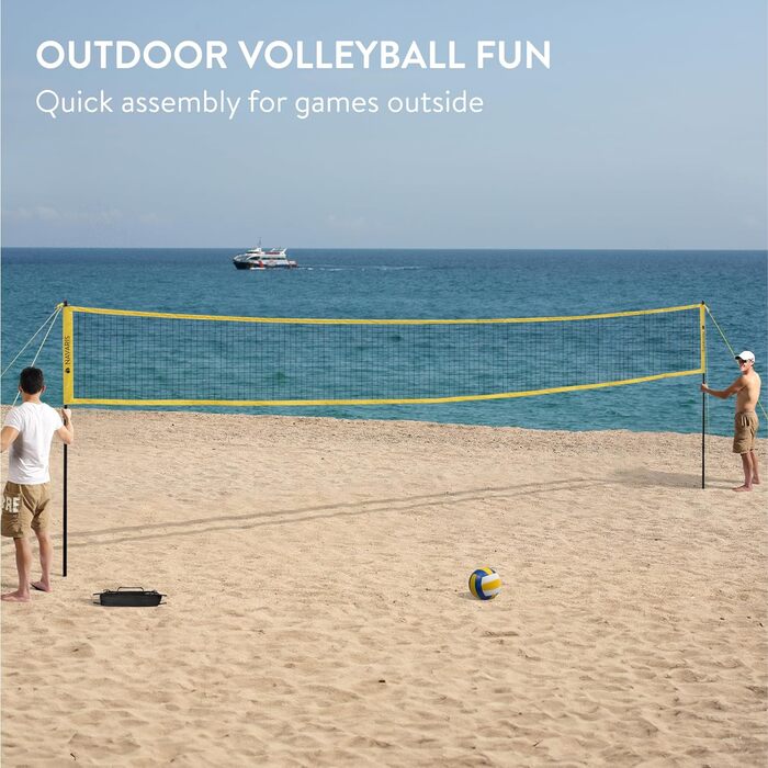 Набір для волейболу Navaris - мережа, м'яч, насос, сумка. Ідеально для пляжного волейболу, саду та тренувань на відкритому повітрі. Легкий монтаж.