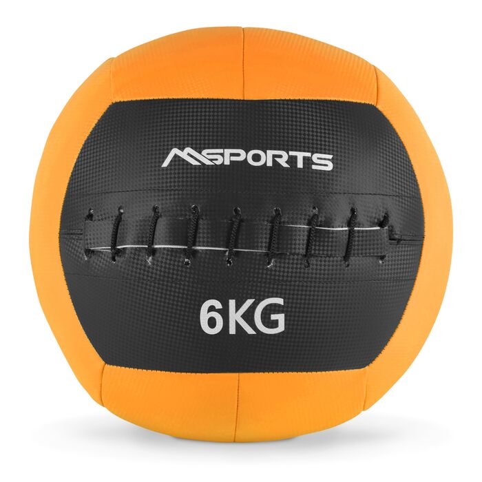 М'яч для фітнесу MSports Wall-Ball Premium 2-10 кг, медичний м'яч 6 кг, помаранчевий