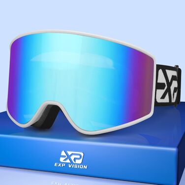EXP VISION Лижна маска-антифог для батьків і дітей, 100% UV захист, OTG сноуборд-окуляри для чоловіків, жінок, підлітків, дітей, дорослих, синя