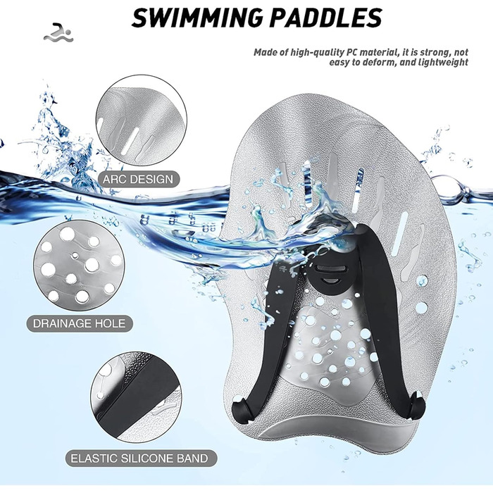 Набір з 2 шт. тренувальних весла для плавання, допомога для силових тренувань у басейні, унісекс, чорний