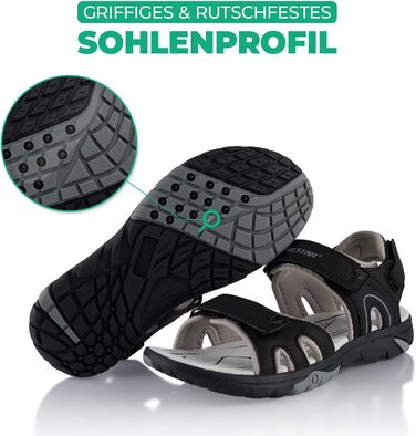 Сандалі трекінгові жіночі та чоловічі Fusskleidung літні легкі, з міцною підошвою, 43 EU, чорні