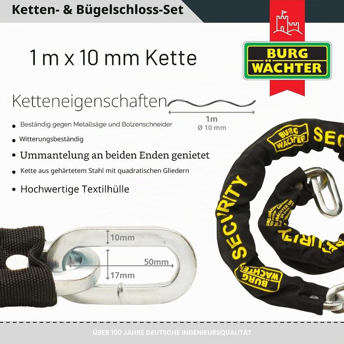 Замок-ланцюг для велосипеда Burg-Wachter Sold Secure Gold, 1 м, чорний