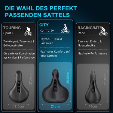 Велосипедне сідло TECHCYC з Memory Foam: комфортне, дихаюче, амортизуюче. Ергономічне сідло з підвіскою для чоловіків та жінок, 3 варіанти виконання (City)