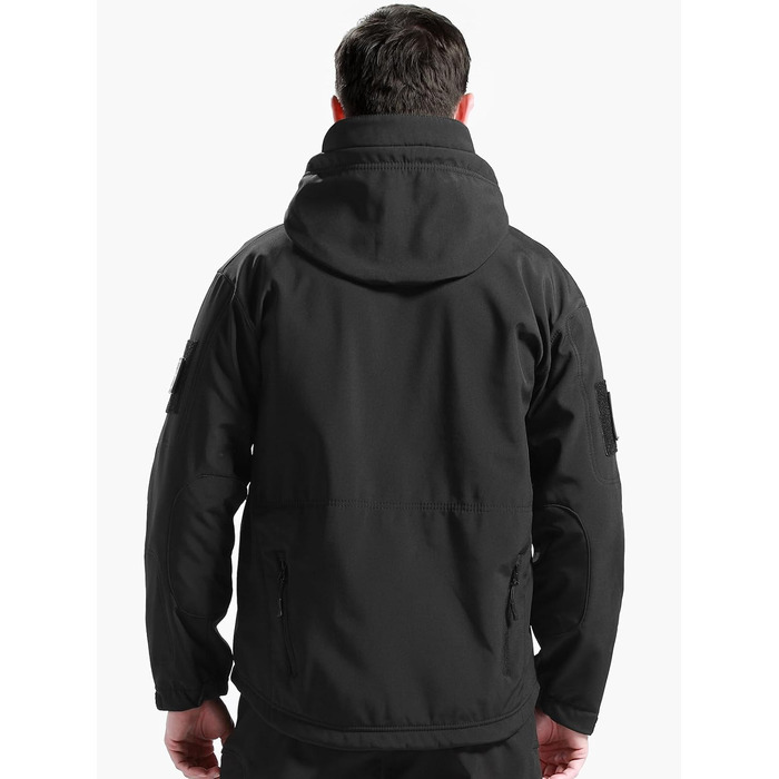 Чоловіча зимова тактична куртка FREE SOLDIER Military Softshell: водонепроникна вітрозахисна куртка з флісовою підкладкою та капюшоном для полювання та outdoor, р. L, темно-чорна