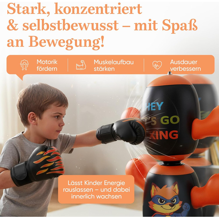 Боксерський мішок дитячий Lululearn® з поворотним верхом, з рукавичками для боксу (від 2 років) для хлопчиків та дівчаток: бокс, карате, тхеквондо