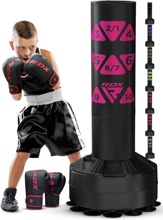 Дитяча боксерська груша RDX 4FT, стояча, з тренувальними рукавичками, для боксу, ММА, кікбоксингу, тайського боксу, рожевий колір
