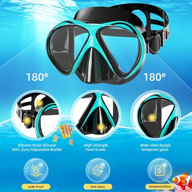 Набір для снорклінгу та дайвінгу Smyidel: маска, трубка та ласти (S/M, Aqua Green)