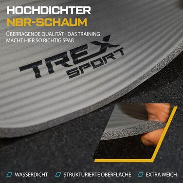 TREX SPORT Килимок для гімнастики та фітнесу | Товстий та м'який, 190x80x1 см, з ручкою для перенесення, неслизький, сірий | Килимок для йоги
